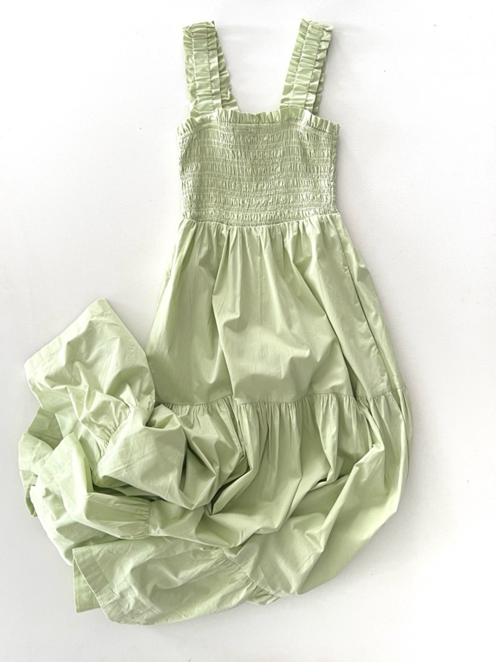 Abercrombie & Fitch Smocked Bodice Easy Maxi Dress Tiered Boho Light Green NWT S